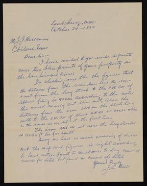 Primary view of object titled '[Letter from J. L. Wells to J. J. Parramore, October 24, 1930]'.