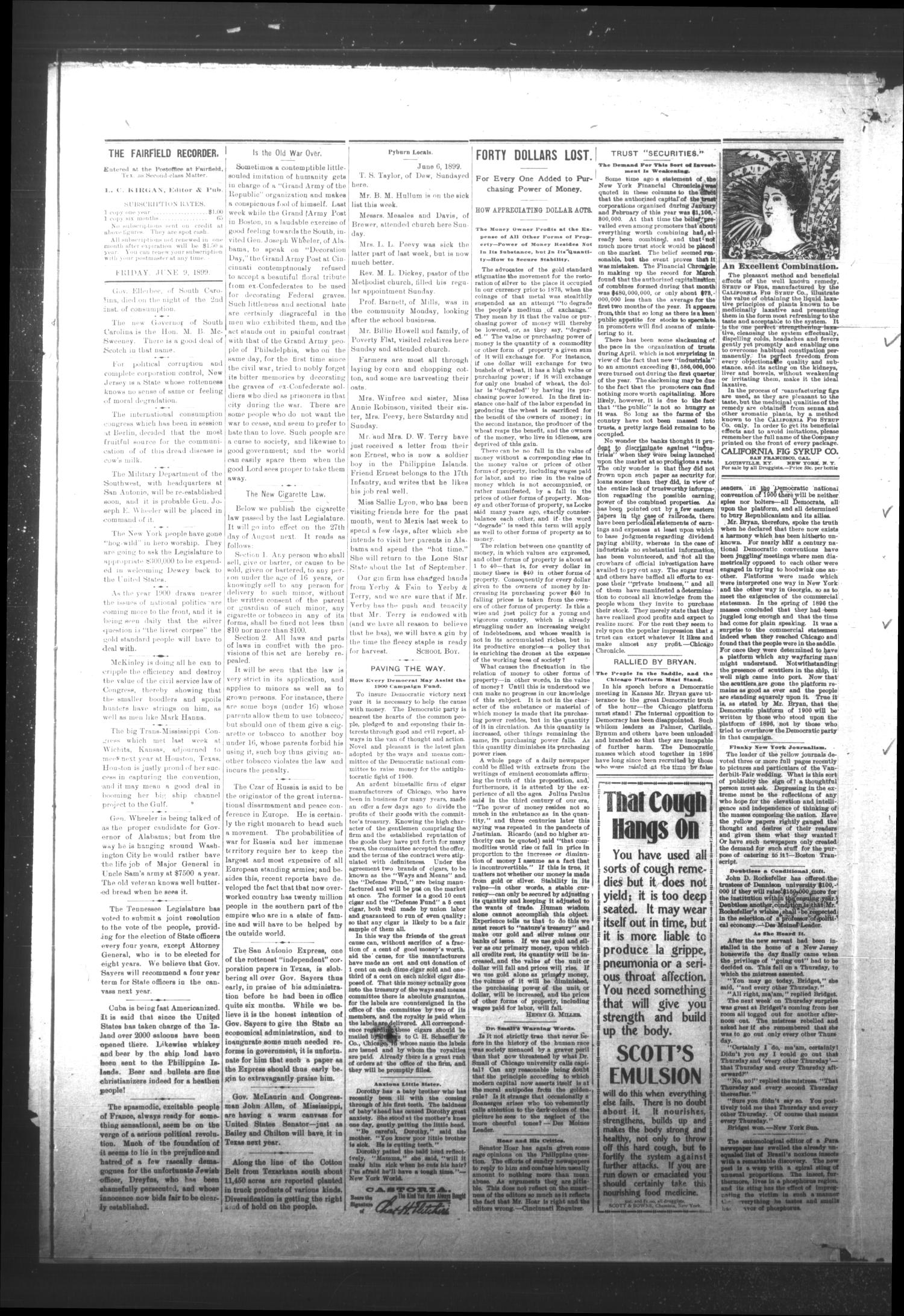 The Fairfield Recorder. (Fairfield, Tex.), Vol. 23, No. 37, Ed. 1 Friday, June 9, 1899
                                                
                                                    [Sequence #]: 4 of 8
                                                