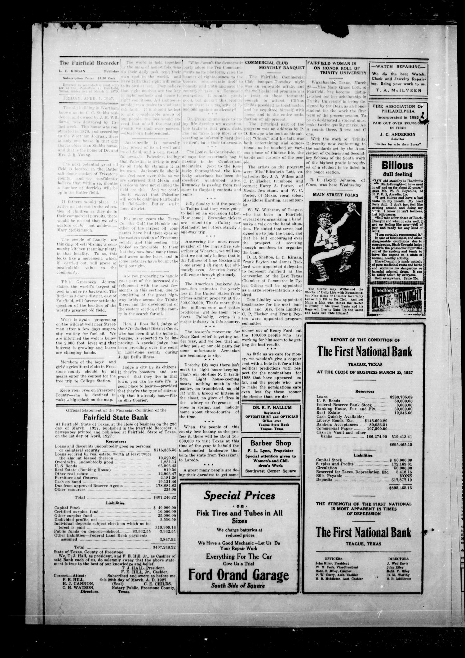 The Fairfield Recorder (Fairfield, Tex.), Vol. 51, No. 28, Ed. 1 Friday, April 1, 1927
                                                
                                                    [Sequence #]: 2 of 6
                                                