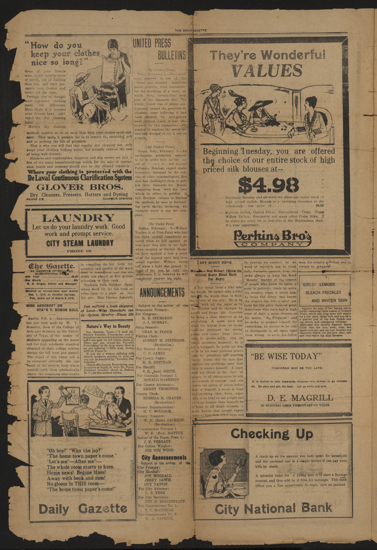 The Daily Gazette (Sulphur Springs, Tex.), Vol. 7, No. 30, Ed. 1 Monday, February 4, 1924
                                                
                                                    [Sequence #]: 2 of 4
                                                