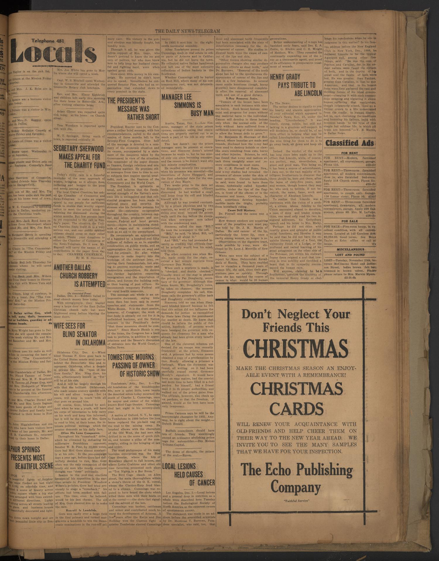 The Daily News-Telegram (Sulphur Springs, Tex.), Vol. 32, No. 288, Ed. 1 Thursday, December 4, 1930
                                                
                                                    [Sequence #]: 3 of 4
                                                