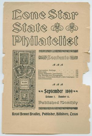 Primary view of object titled 'Lone Star State Philatelist, Volume 7, Number 12, September 1899'.