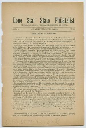 Primary view of Lone Star State Philatelist, Volume 1, Number 33, April 15, 1895