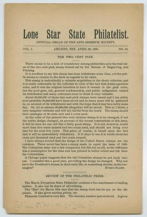 Lone Star State Philatelist, Volume 1, Number 34, April 22, 1895