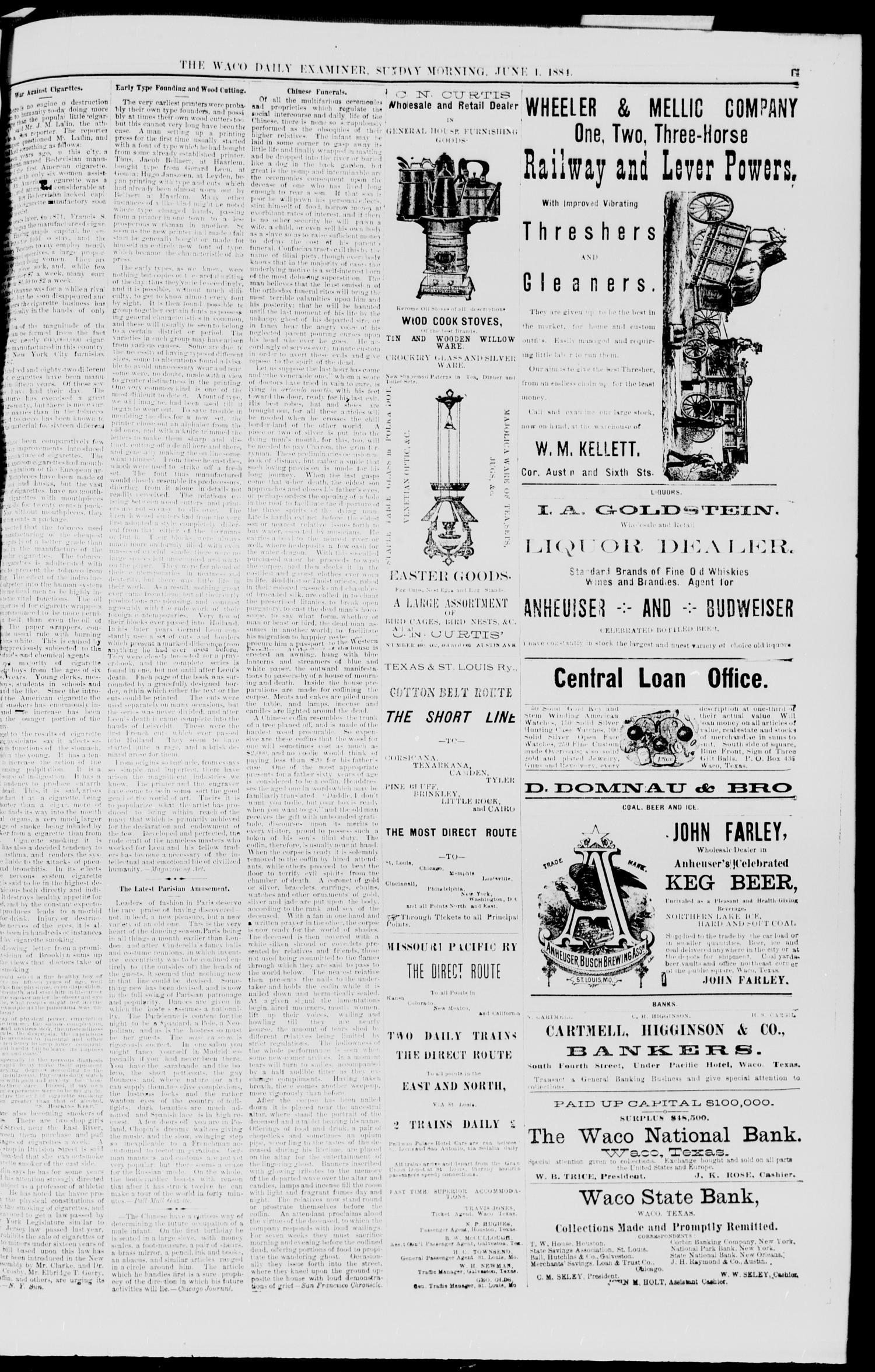 The Waco Daily Examiner. (Waco, Tex.), Vol. 17, No. 189, Ed. 1, Sunday, June 1, 1884
                                                
                                                    [Sequence #]: 3 of 12
                                                