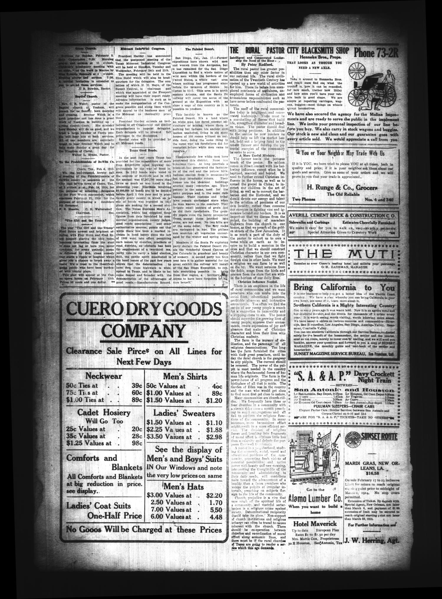 The Cuero Daily Record (Cuero, Tex.), Vol. 40, No. 32, Ed. 1 Sunday, February 8, 1914
                                                
                                                    [Sequence #]: 2 of 8
                                                