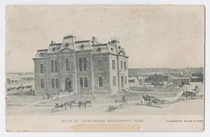 Primary view of object titled '[Postcard of First Mills County Courthouse]'.