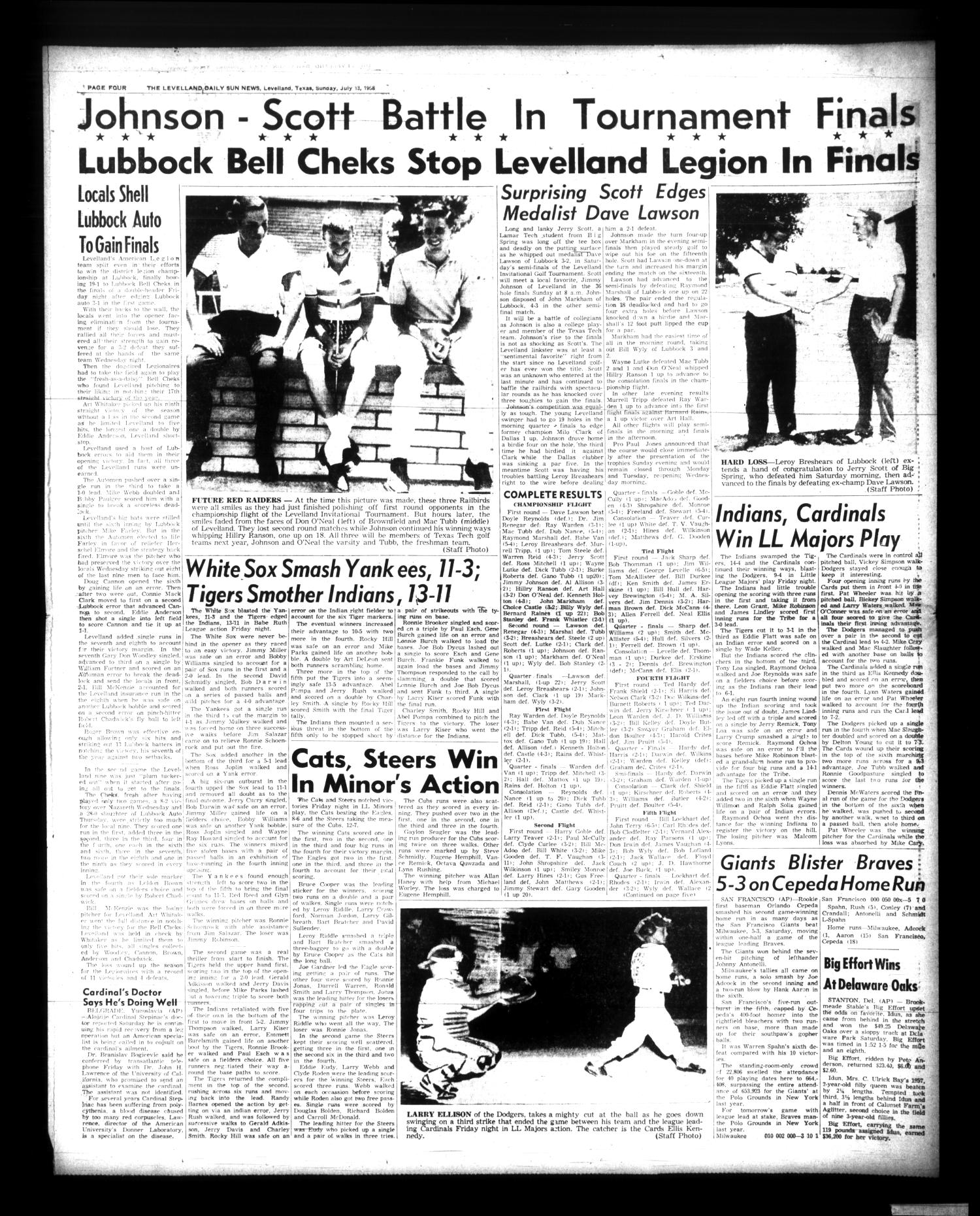 The Levelland Daily Sun News (Levelland, Tex.), Vol. 17, No. 224, Ed. 1 Sunday, July 13, 1958
                                                
                                                    [Sequence #]: 4 of 12
                                                