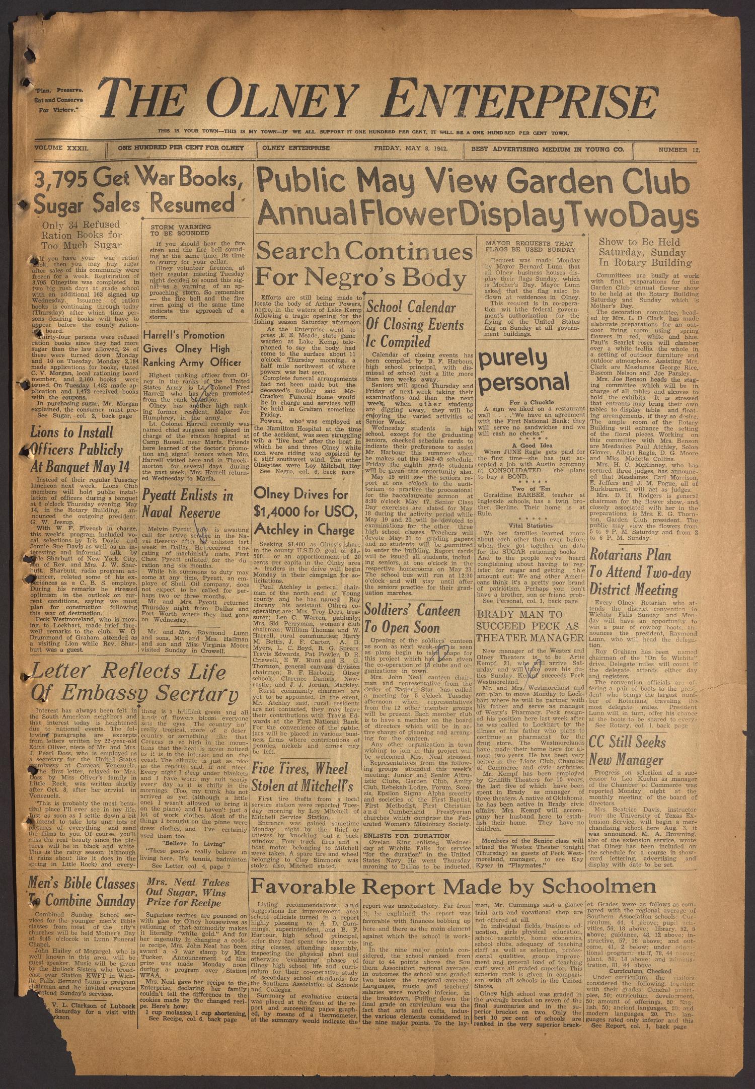 The Olney Enterprise (Olney, Tex.), Vol. 32, No. 12, Ed. 1 Friday, May 8, 1942
                                                
                                                    [Sequence #]: 1 of 10
                                                