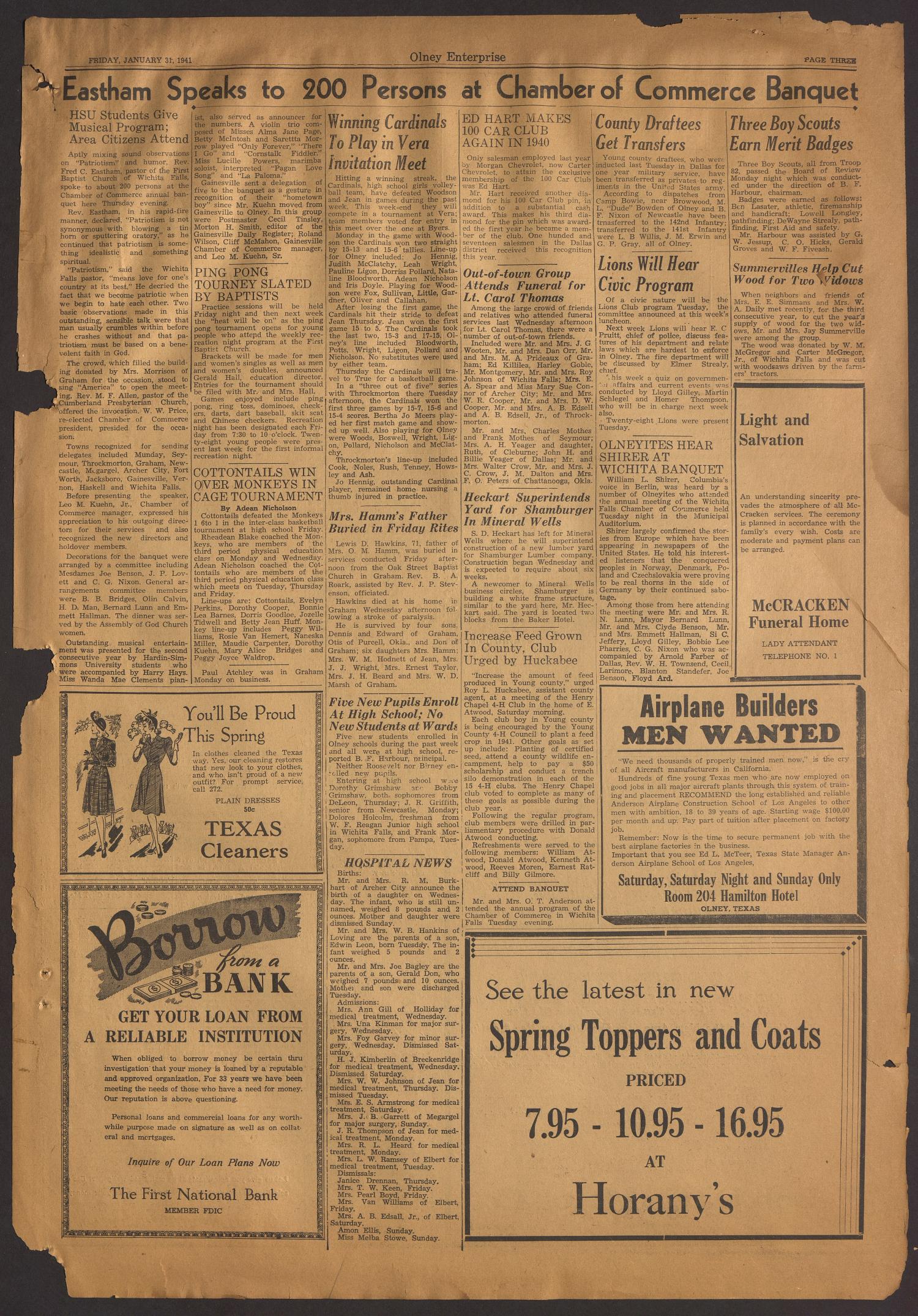 The Olney Enterprise (Olney, Tex.), Vol. 30, No. 50, Ed. 1 Friday, January 31, 1941
                                                
                                                    [Sequence #]: 3 of 10
                                                