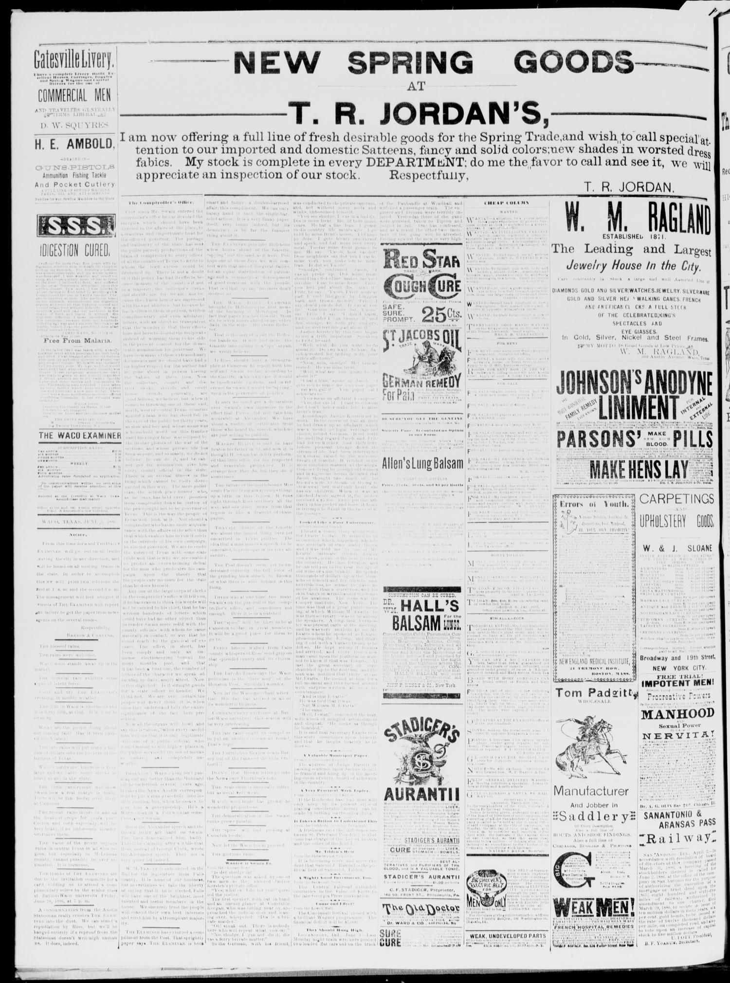 Waco Daily Examiner. (Waco, Tex.), Vol. 19, No. 165, Ed. 1, Saturday, June 5, 1886
                                                
                                                    [Sequence #]: 2 of 4
                                                