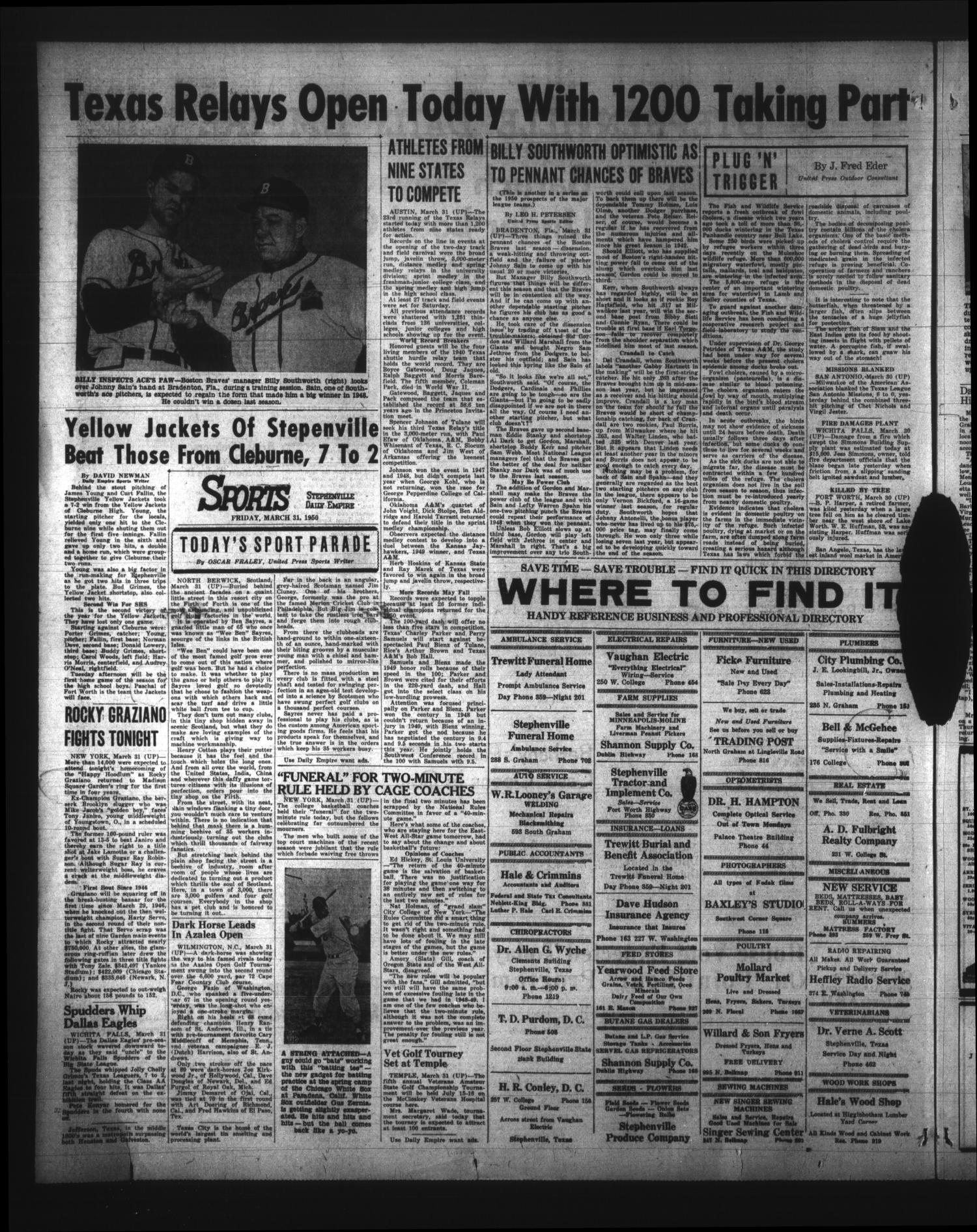 Stephenville Daily Empire (Stephenville, Tex.), Vol. 1, No. 150, Ed. 1 Friday, March 31, 1950
                                                
                                                    [Sequence #]: 2 of 6
                                                