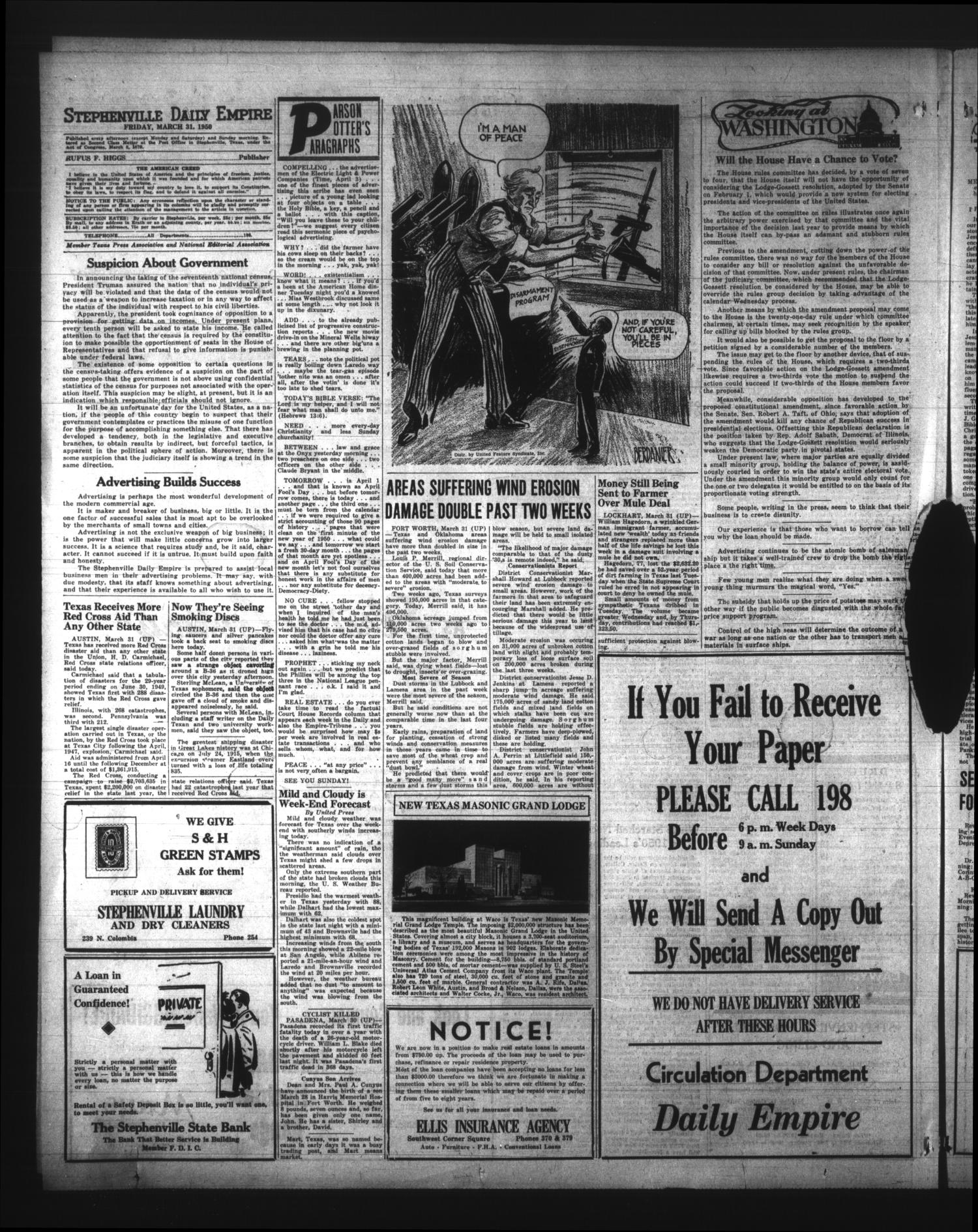 Stephenville Daily Empire (Stephenville, Tex.), Vol. 1, No. 150, Ed. 1 Friday, March 31, 1950
                                                
                                                    [Sequence #]: 4 of 6
                                                