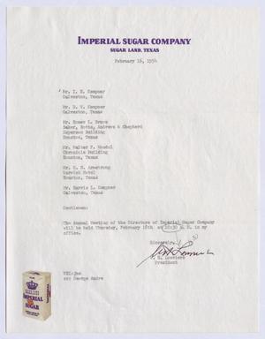 [Letter from W. H. Louviere to Imperial Sugar Company, February 16, 1954]
