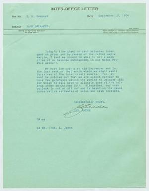 [Inter-Office Letter from George Andre to Isaac Herbert Kempner, September 10, 1954]