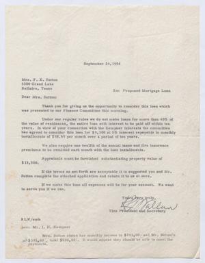 [Letter from R. L. Wallace to Mrs. F. E. Sutton, September 24, 1954]