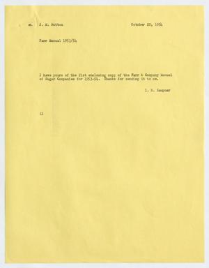 [Letter from Isaac Herbert Kempner to J. M. Sutton, October 22, 1954]