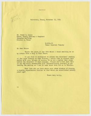 Primary view of object titled '[Letter from I. H. Kempner to Homer L. Bruce, November 18, 1954]'.