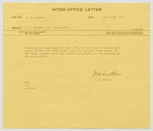 Primary view of object titled '[Letter from J. Margaret Sutton to Isaac Herbert Kempner, June 11, 1954]'.