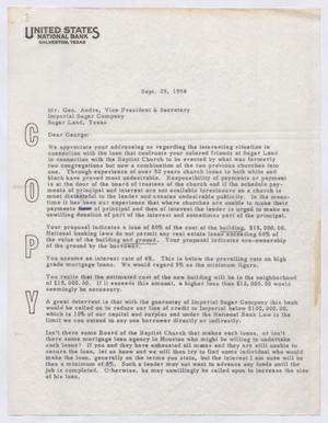 [Letter from Robert Lee Kempner to George Andre, September 29, 1954]