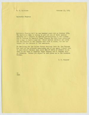 Primary view of object titled '[Letter from I. H. Kempner to W. H. Louviere, October 15, 1954]'.