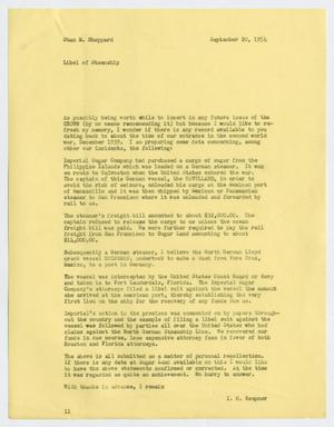 [Letter from Isaac Herbert Kempner to Stanford M. Sheppard, September 20 ,1954]