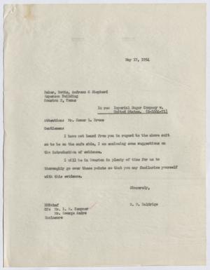 [Letter from H. M. Baldrige to Baker, Botts, Andrews & Shepherd, May 17, 1954]