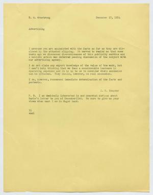 Primary view of object titled '[Letter from Isaac Herbert Kempner to Robert Markle Armstrong, December 27, 1954]'.