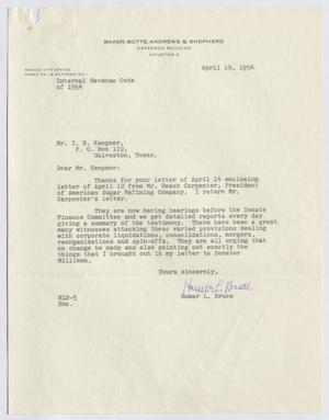 [Letter from Homer L. Bruce to I. H. Kempner, April 19, 1954]
