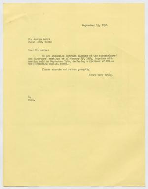 [Letter from A. H. Blackshear Jr. to George Andre, September 15, 1954]
