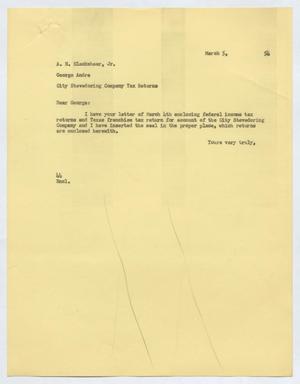 Primary view of object titled '[Letter from A. H. Blackshear Jr. to George Andre, March 5, 1954]'.