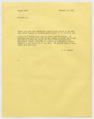 Primary view of object titled '[Letter from Issac Herbert Kempner to George Andre, November 18, 1954]'.