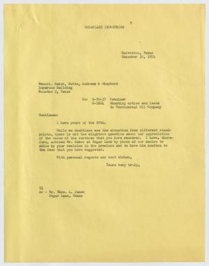 [Letter from Isaac Herbert Kempner to Baker, Botts, Andrews & Shepherd, December 30, 1954]
