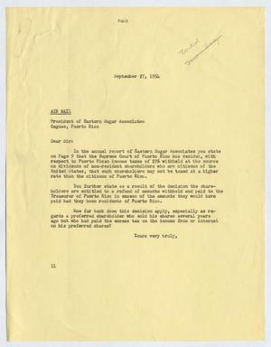 Primary view of object titled '[Letter from Isaac Herbert Kempner to Manuel A. Del Valle, September 27, 1954]'.