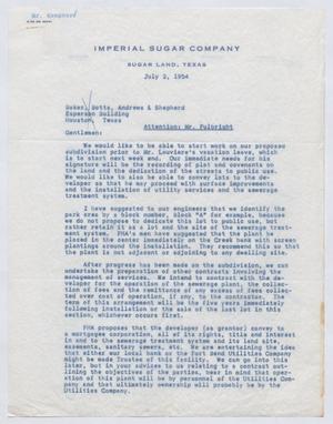 Primary view of object titled '[Letter from George Andre to Baker, Botts, Andrew & Shepherd, July 2, 1954]'.