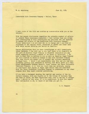 Primary view of object titled '[Letter from Isaac Herbert Kempner to Robert Markle Armstrong, June 25, 1954]'.