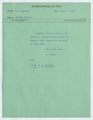 [Inter-Office Letter from Myrtle Stabler to Isaac Herbert Kempner, August 6, 1954]