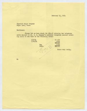[Letter from A. H. Blackshear Jr. to the Imperial Sugar Company, February 17, 1954]