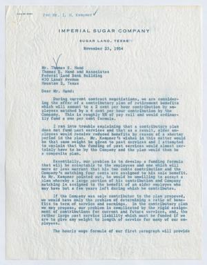 [Letter from George Andre to Thomas E. Hand, November 23, 1954]