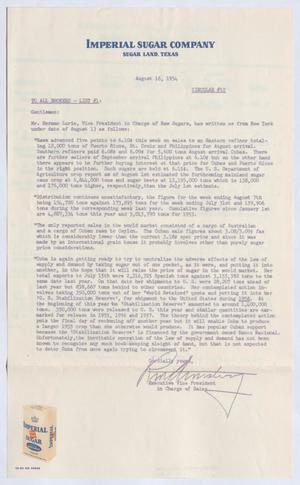 Primary view of object titled '[Letter from Robert Markle Armstrong to All Brokers - List #1, August 16, 1954]'.