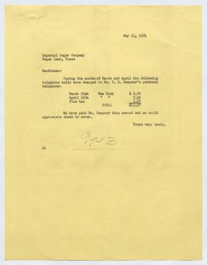 [Letter from A. H. Blackshear Jr. to the Imperial Sugar Company, May 11, 1954]