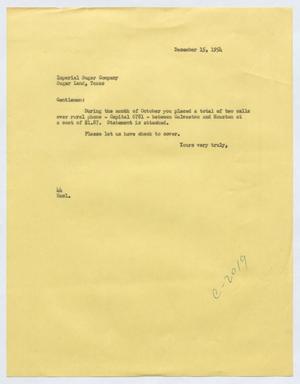 [Letter from A. H. Blackshear Jr. To the Imperial Sugar Company, December 15. 1954]