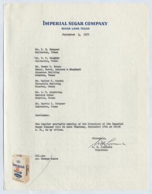 [Letter from William H. Louviere to Diretors of Imperial Sugar Company, September 3, 1954]