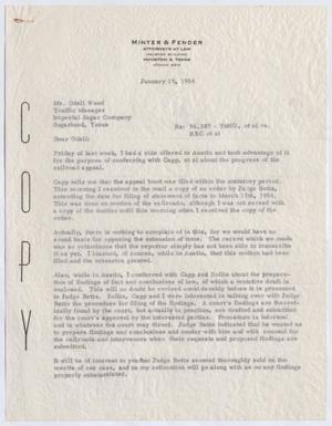 Primary view of object titled '[Letter from Joe G. Fender to E. Odell Wood, January 19, 1954]'.