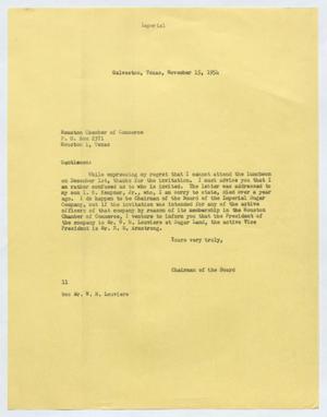 [Letter from Isaac Herbert Kempner to the Houston Chamber of Commerce, November 15, 1954]