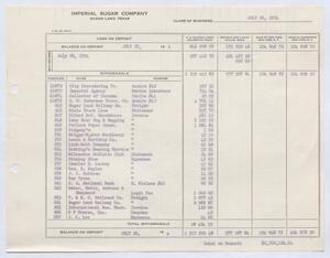 [Imperial Sugar Company, Cash Balance Report, July 26, 1954]