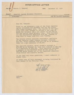 [Inter-Office Letter from Gus A. Stirl to Harris Leon Kempner, December 16, 1954]