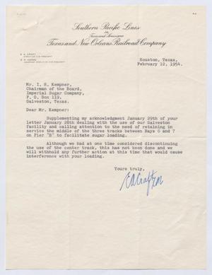 [Letter from Major E. A. Craft to Isaac Herbert Kempner, February 12, 1954]