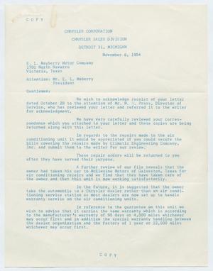 [Letter from R. G. King to E. L. Maberry, November 8th, 1954]
