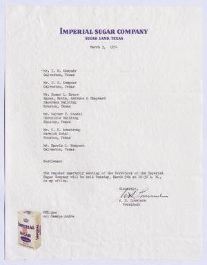 Primary view of object titled '[Letter from W. H. Louviere to Imperial Sugar Company, March 3, 1954]'.